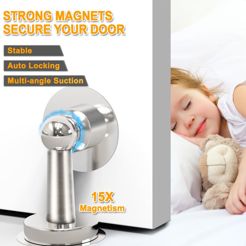 COCIVIVRE 6 Pack Magnetic Door Stopper, COCIVIVRE Magnet Door Stop Stainless Steel for Wall and Floor Mounting, No Drilling Doorstop with Adhesive Tape Hold Your Door Open, Silver - Image 2